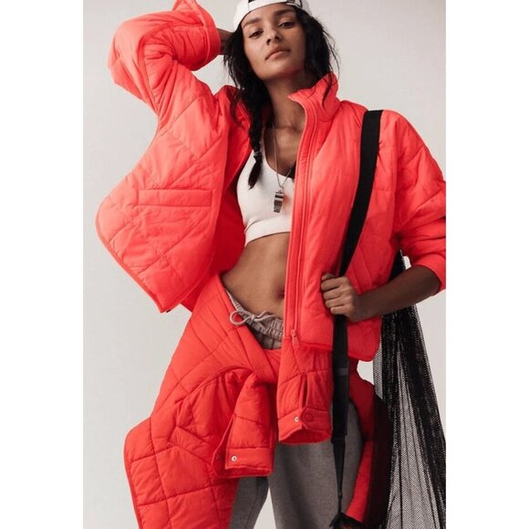 Free People Movement Pippa Packable Puffer Jacket in Neon Coral Size Large
